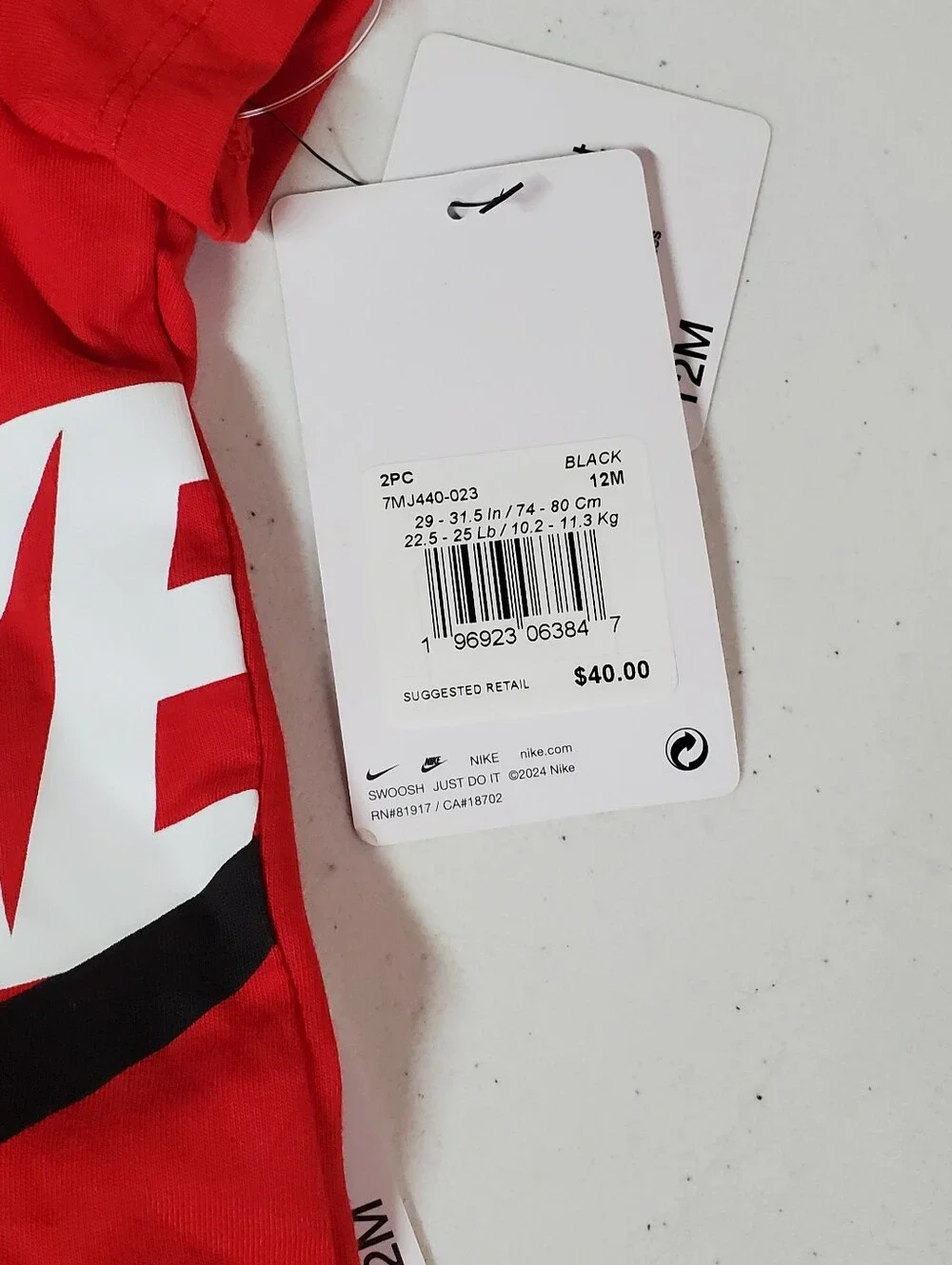 NWT Nike 12mos Baby Boy Red/Black Split Futura T-Shirt & Shorts Set